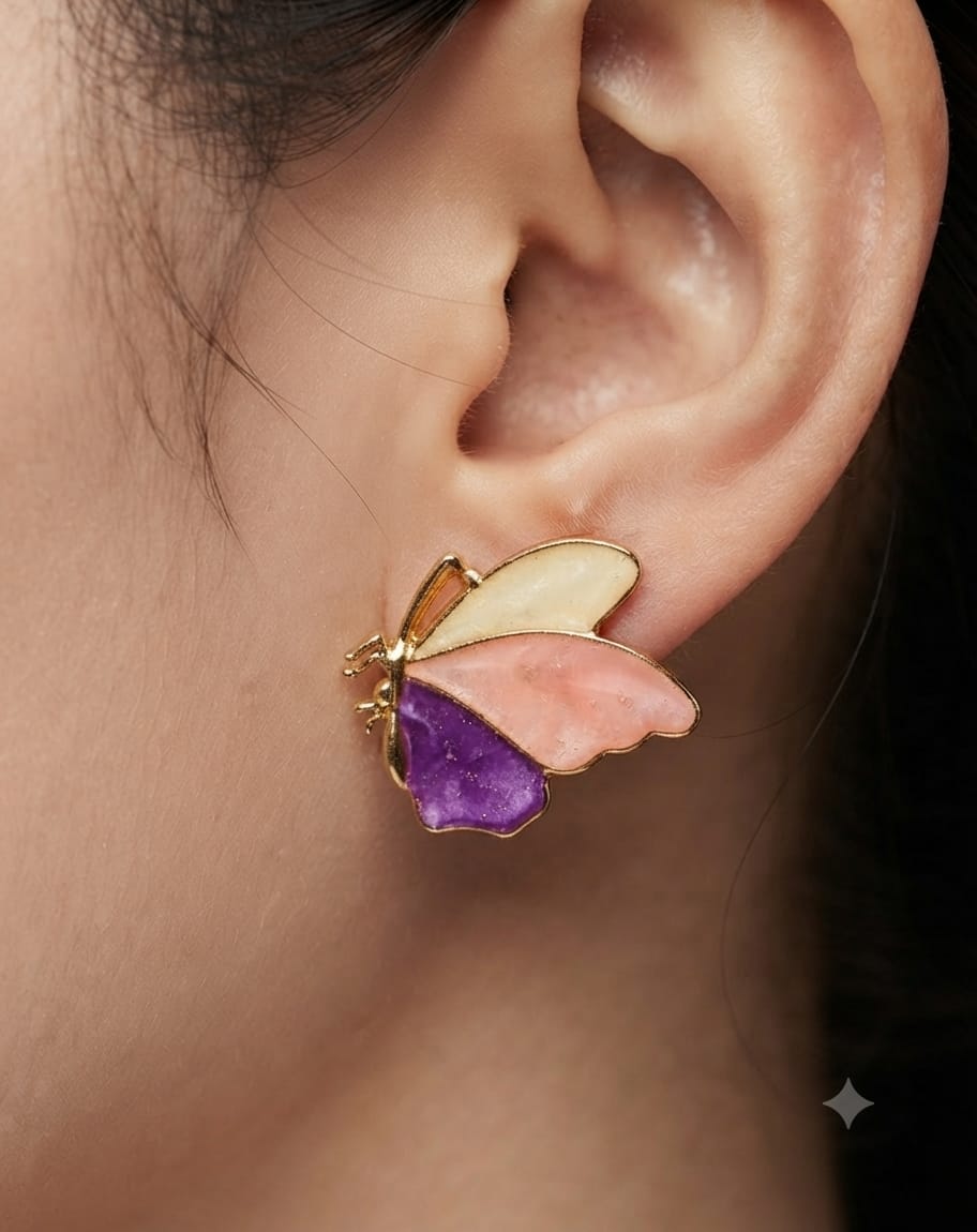 Butterfly Enamel Stud Earrings — Multi-Colour