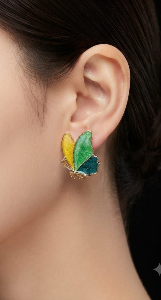 Butterfly Enamel Stud Earrings — Multi-Colour