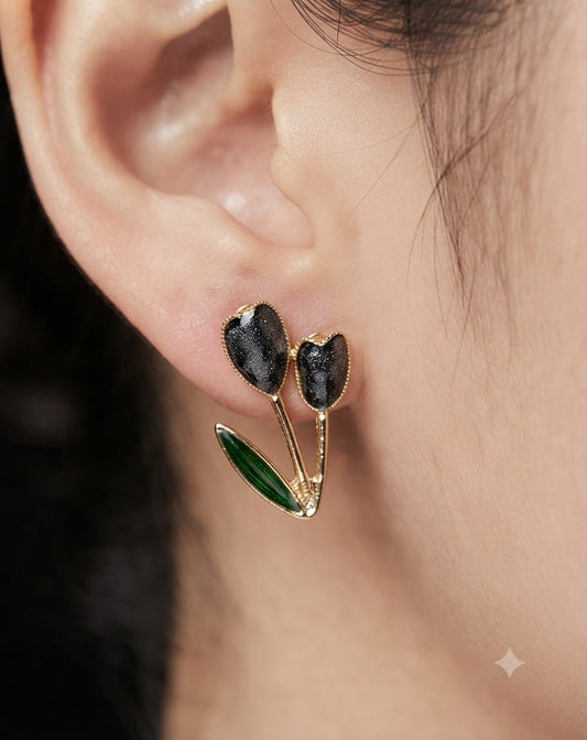 Double Tulip Stud Earrings Midnight Black