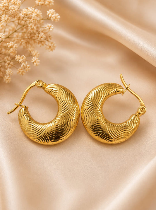 Swirl Texture Gold Hoop Earrings — Chunky Statement Hoops