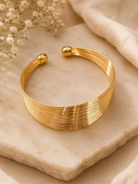 Gold Wire Cuff Bangle — Multi-Layer Statement Bracelet