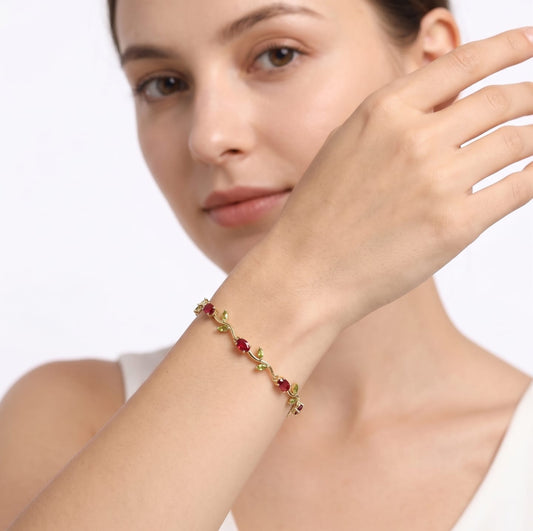 Tulip Vine Bracelet — Ruby Red & Gold