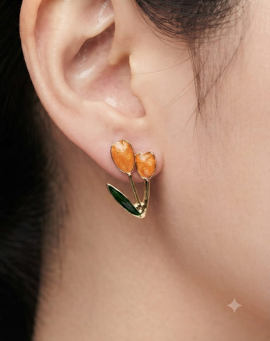 Double Tulip Stud Earrings Mint Green