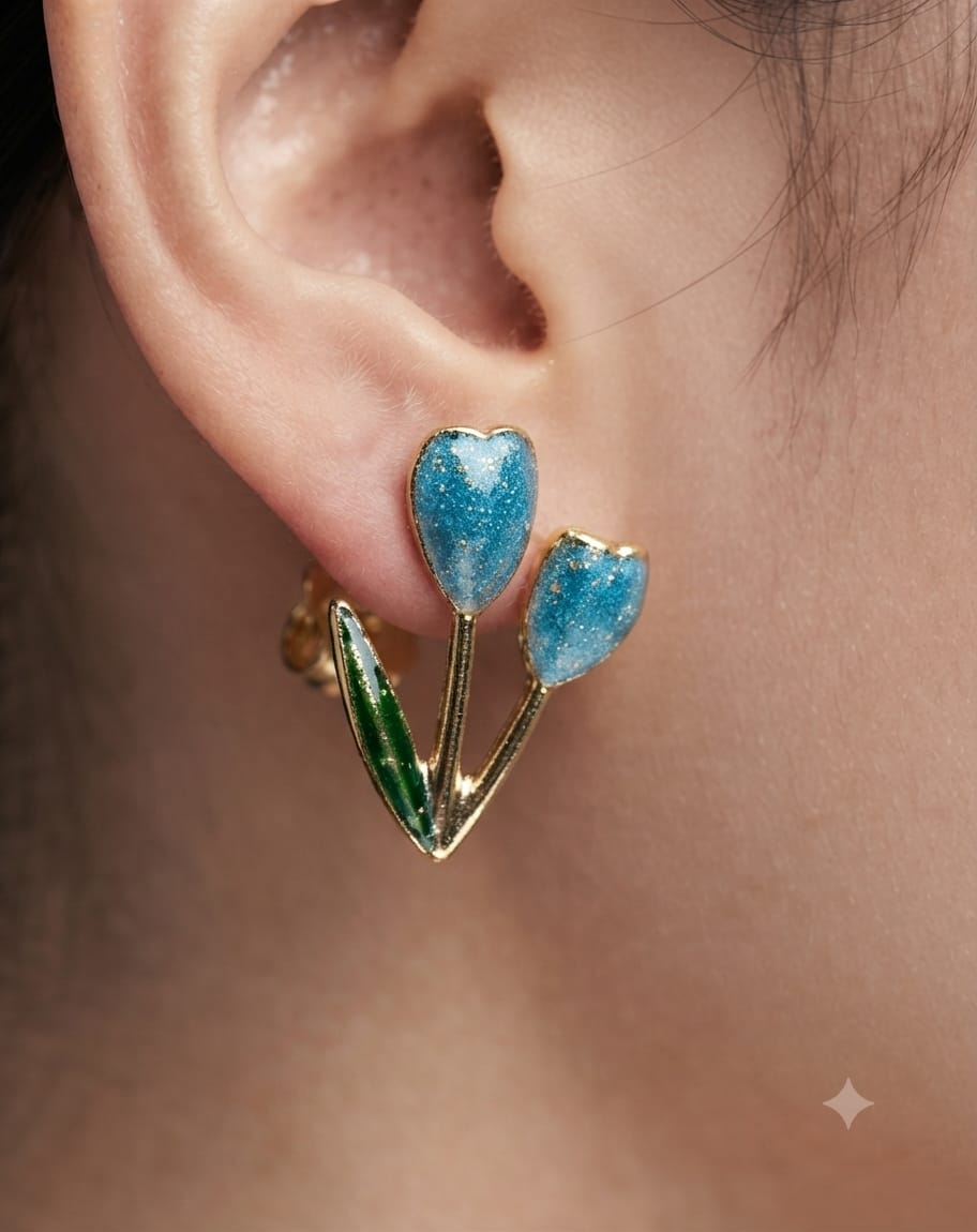Double Tulip Stud Earrings Sky Blue