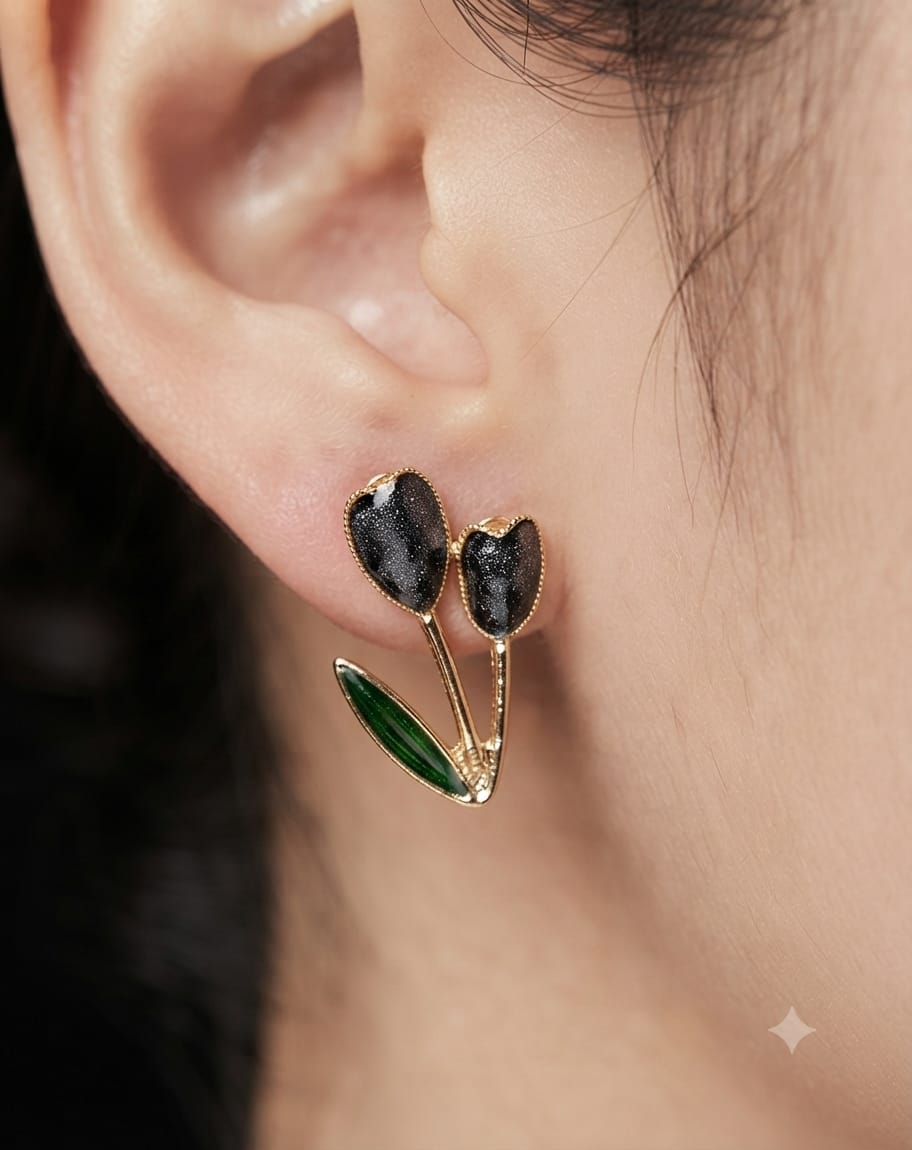 Double Tulip Stud Earrings Midnight Black