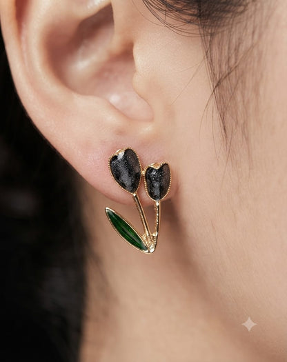 Double Tulip Stud Earrings Midnight Black